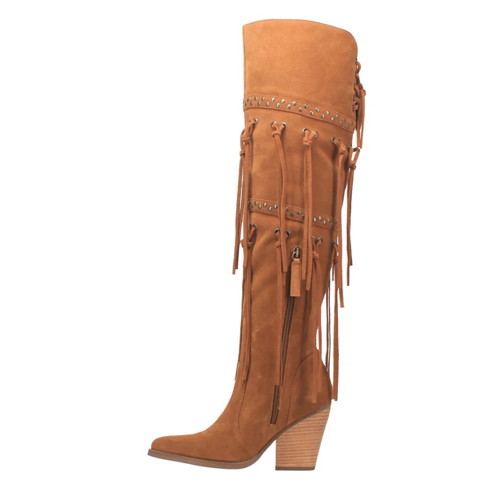 Dingo Tan Over the Knee Fringe Boots